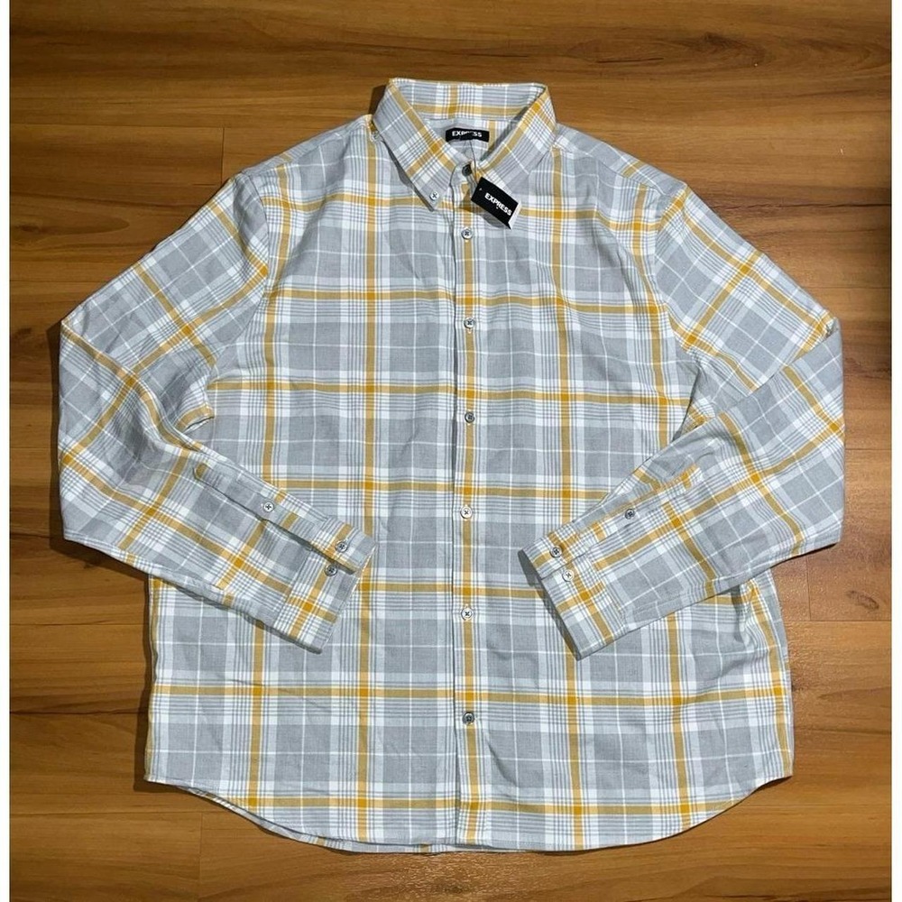 Mens Nwt Express Flannel Plaid Button Up Business Casual Shirt